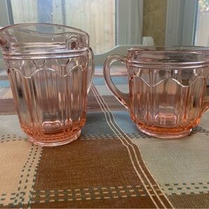 Elegant Pink Glass Pitcher and Mug Set